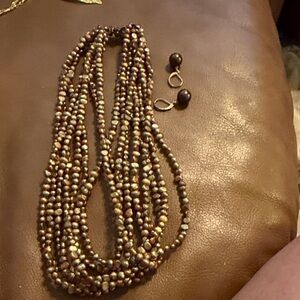 Silpada Brown Beaded Necklace and Honora Earring Set